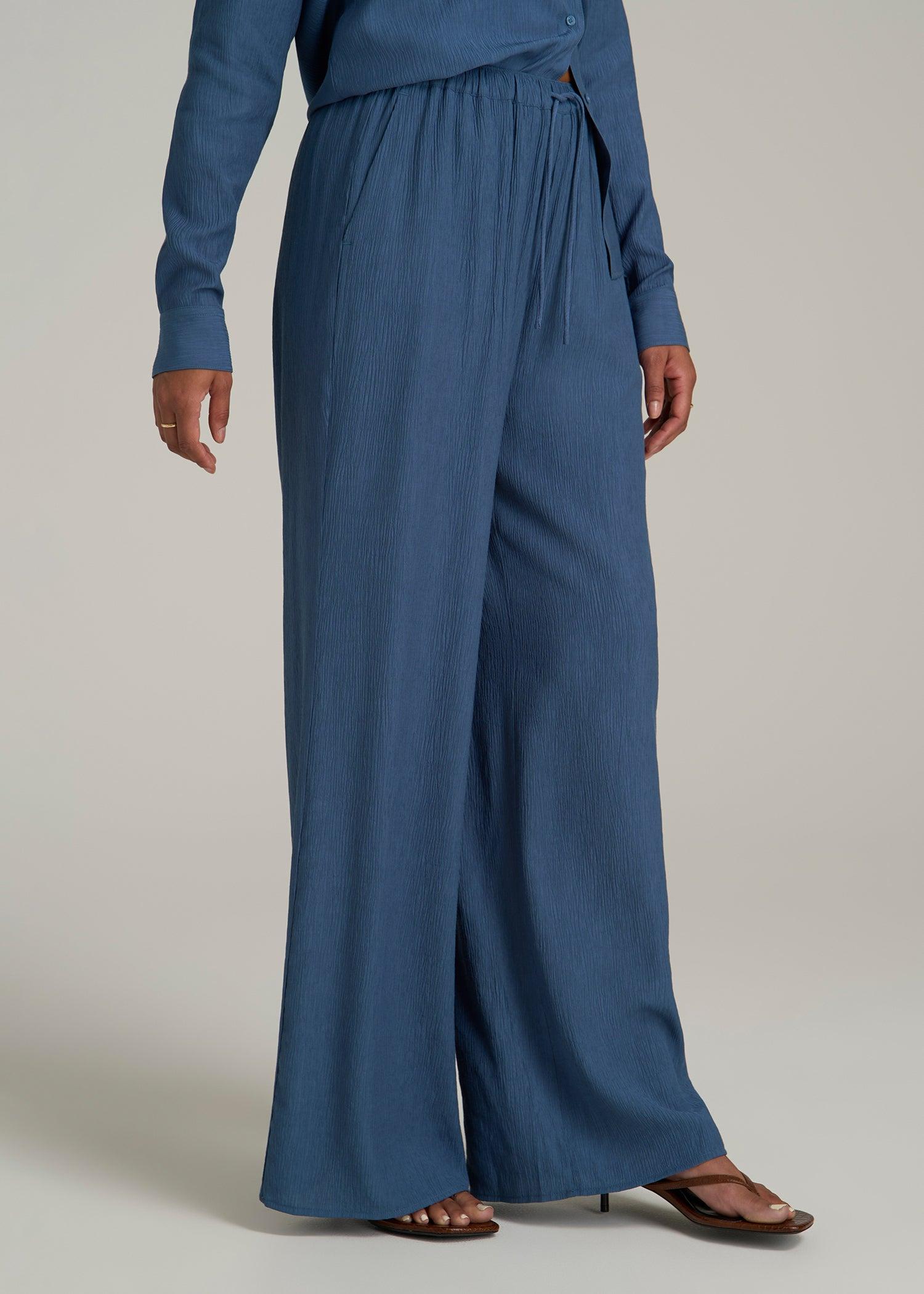 Crinkle Pull-on Wide-leg Pants for Tall Women in Flag Blue Female Product Image