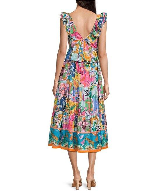 J.Marie Mara Floral V-Neck Ruffle Sleeve Midi A-Line Dress Product Image
