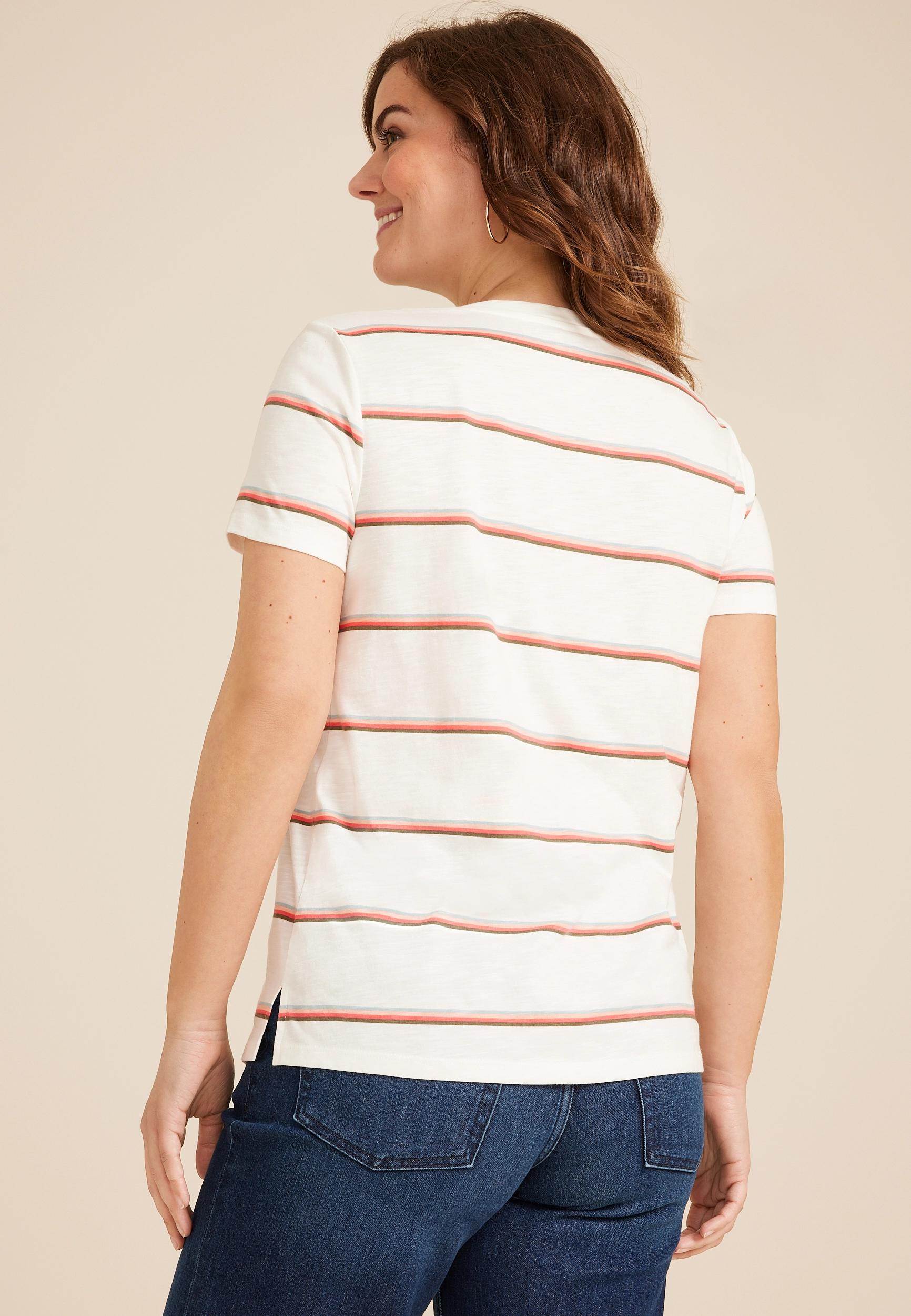 Maurices Womens Medium Size 24/7 Dawson Striped Crew Neck Tee Product Image