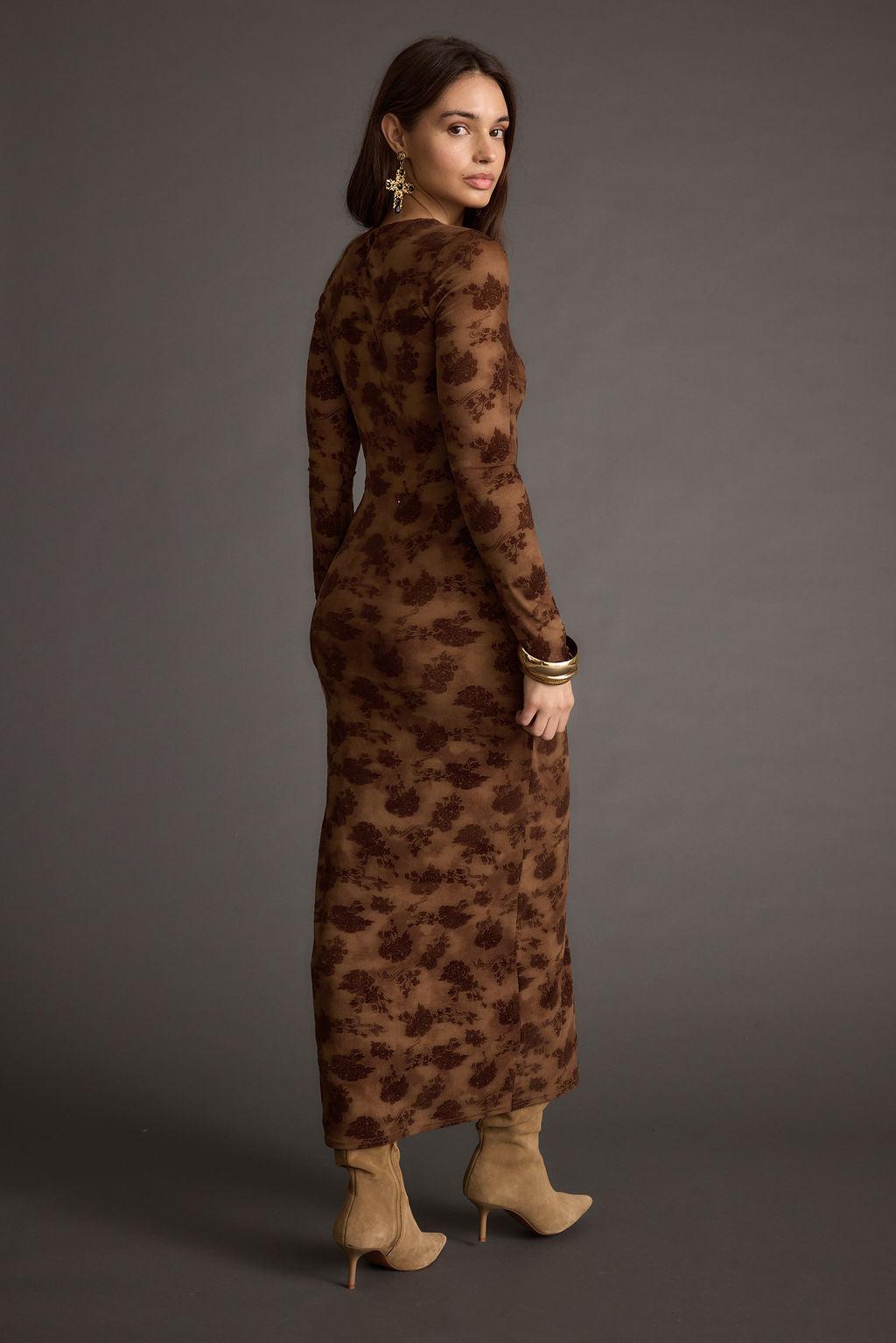 Casanova Brown Floral Maxi Dress Product Image