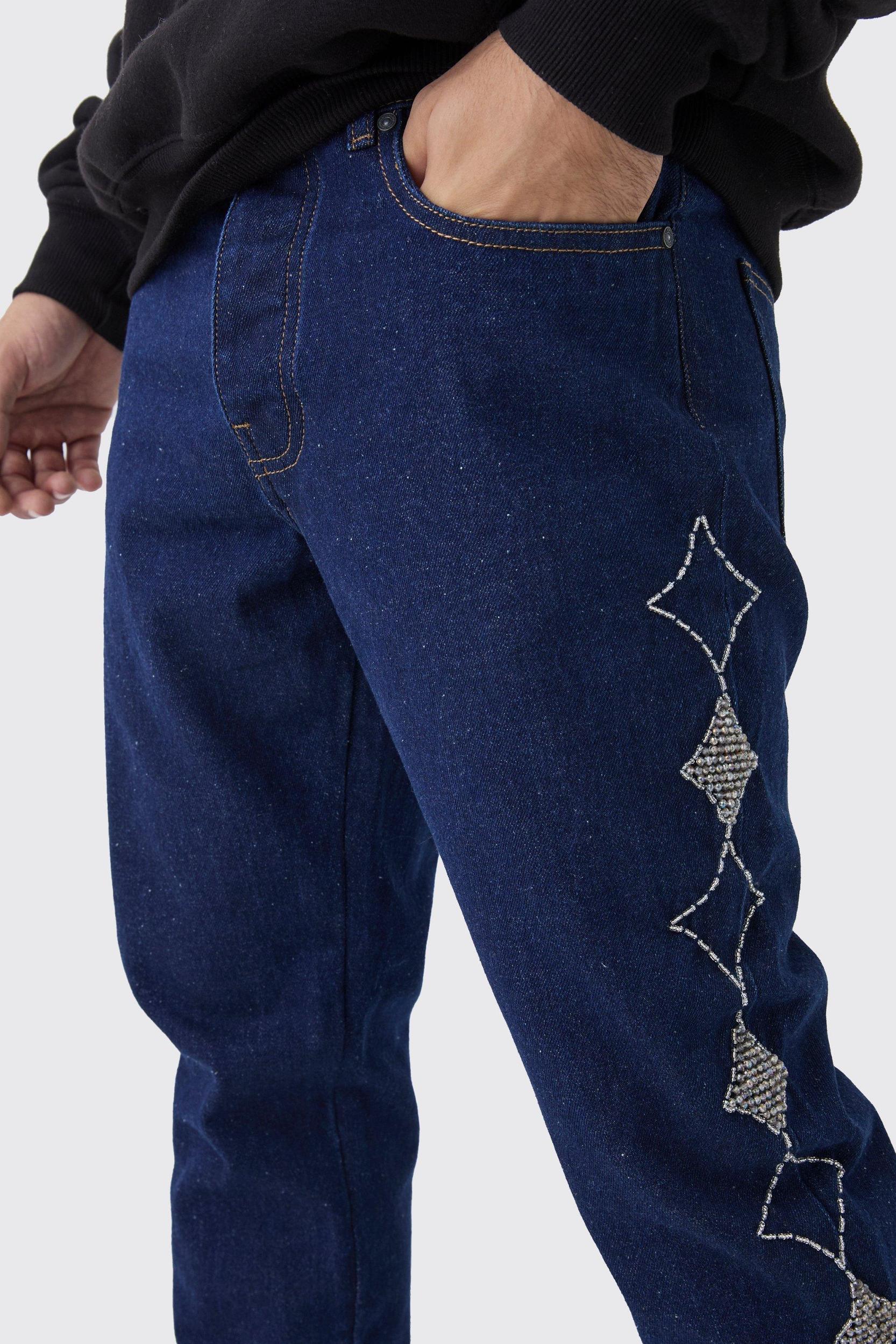 Slim Rigid Star Embellished Jeans | boohooMAN USA Product Image