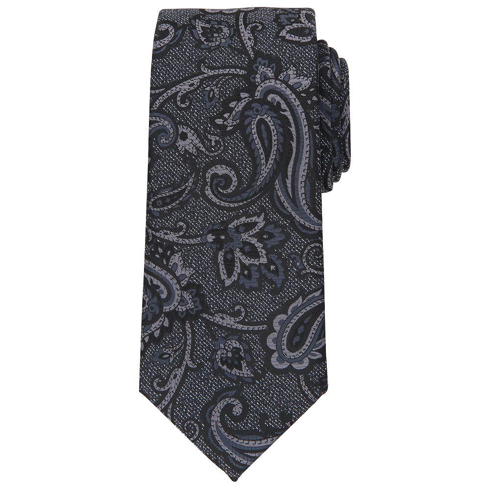 Men's Bespoke Paisley Patterned Tie, Black Loder Product Image