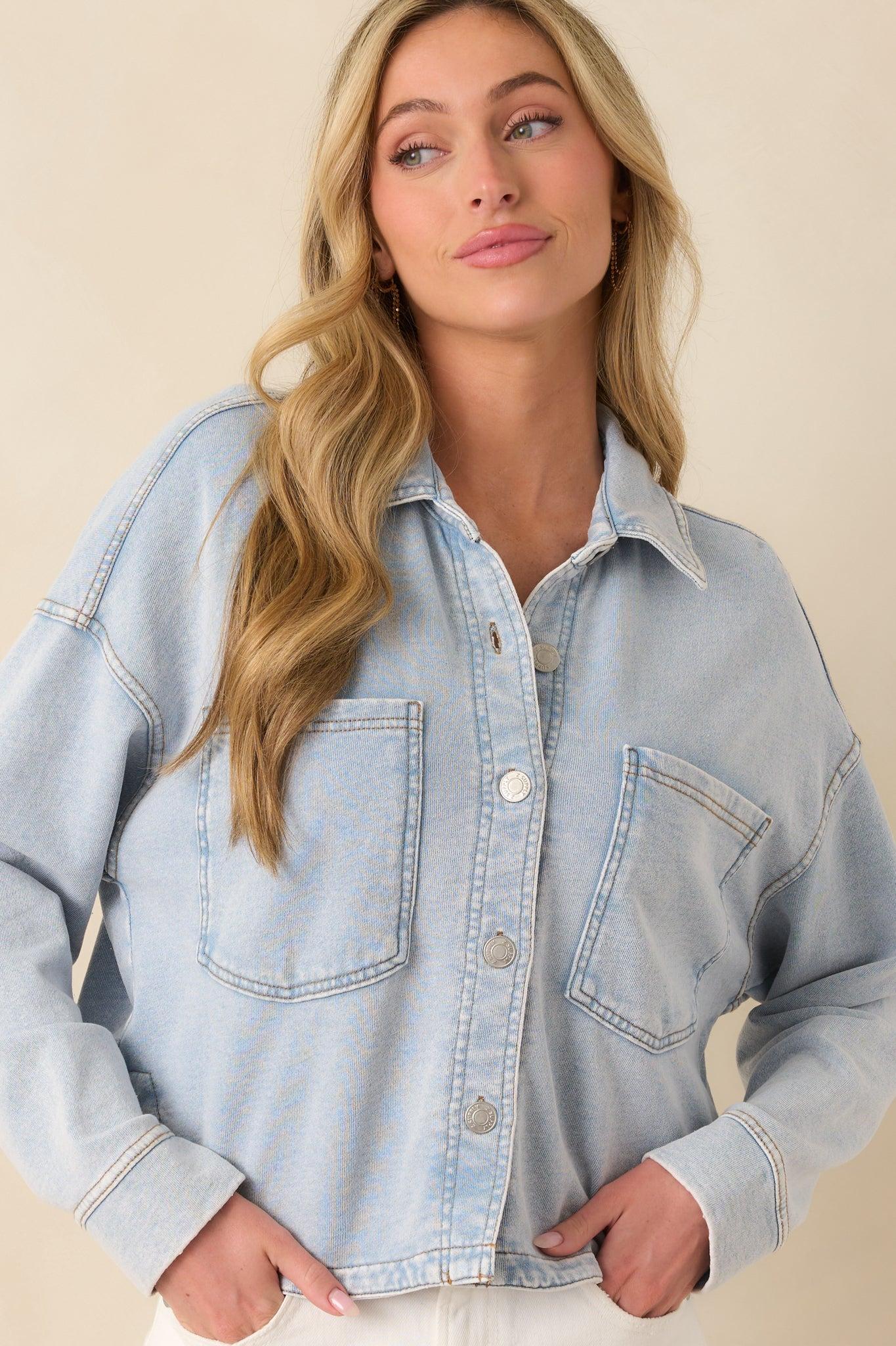 Z Supply All Day Cropped Washed Indigo Knit Jacket Product Image