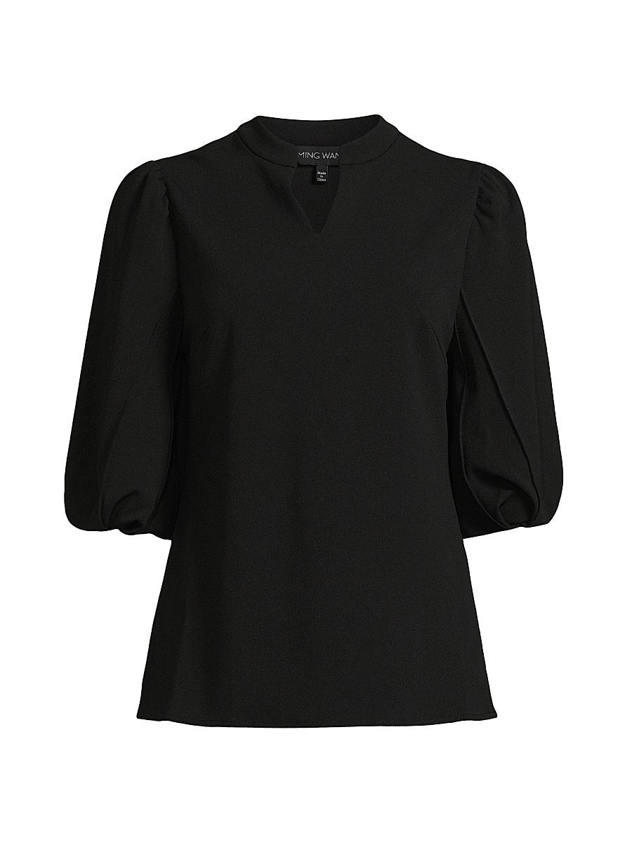 Womens Deco Crpe Puff-Sleeve Blouse Product Image