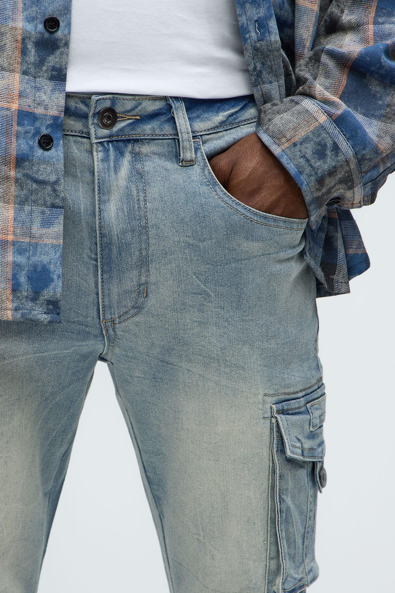Bidding Skinny Flare Cargo Jeans - Light Wash Product Image