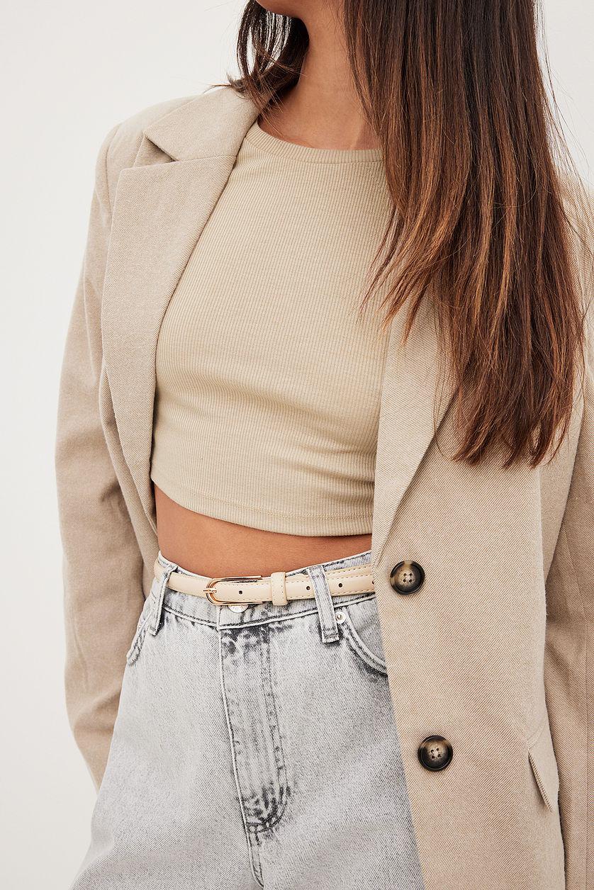 Round Neck Ribbed Long Sleeve Crop Top Product Image