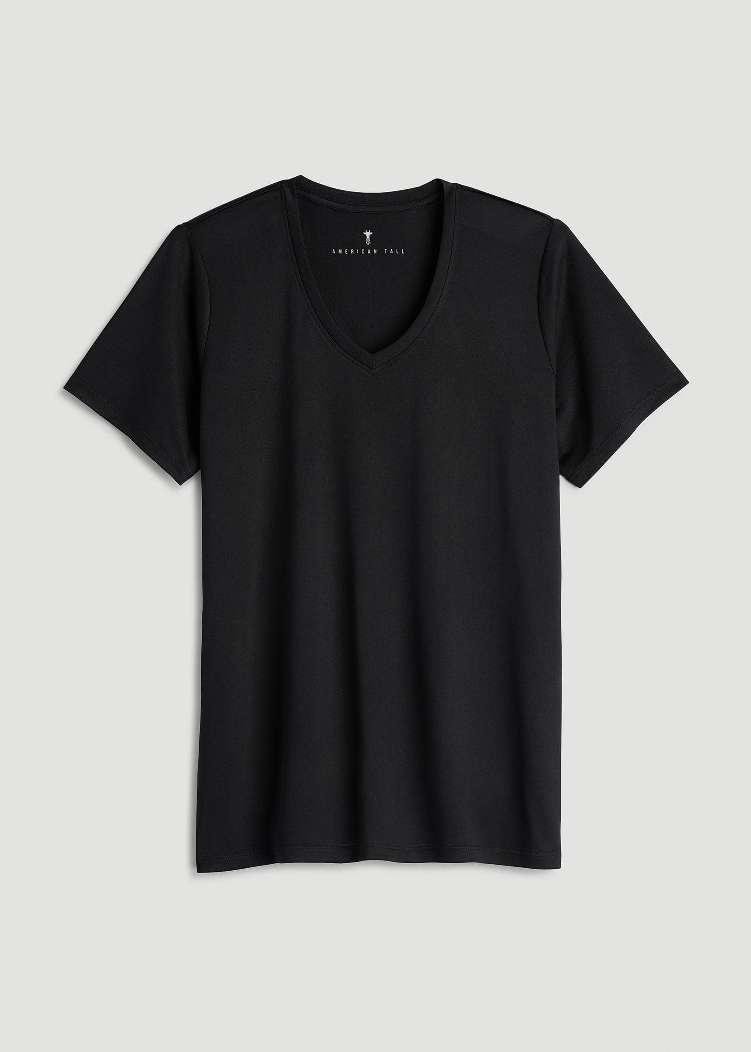 Short Sleeve Active V Neck T-Shirt for Tall Women in Black Female Product Image