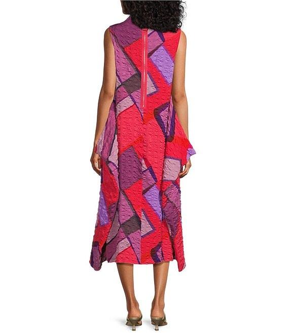IC Collection Textured Knit Geometric Colorblock Print Mock Neck Sleeveless Midi Dress Product Image