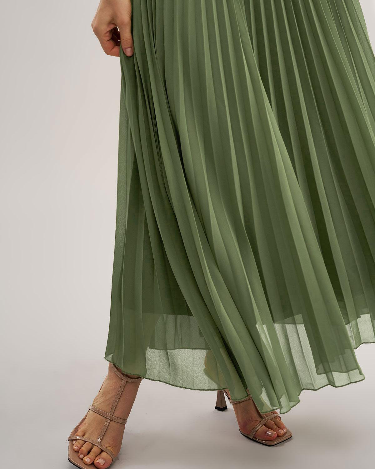 Green Sweetheart Neck Flowy Slip Maxi Dress Product Image