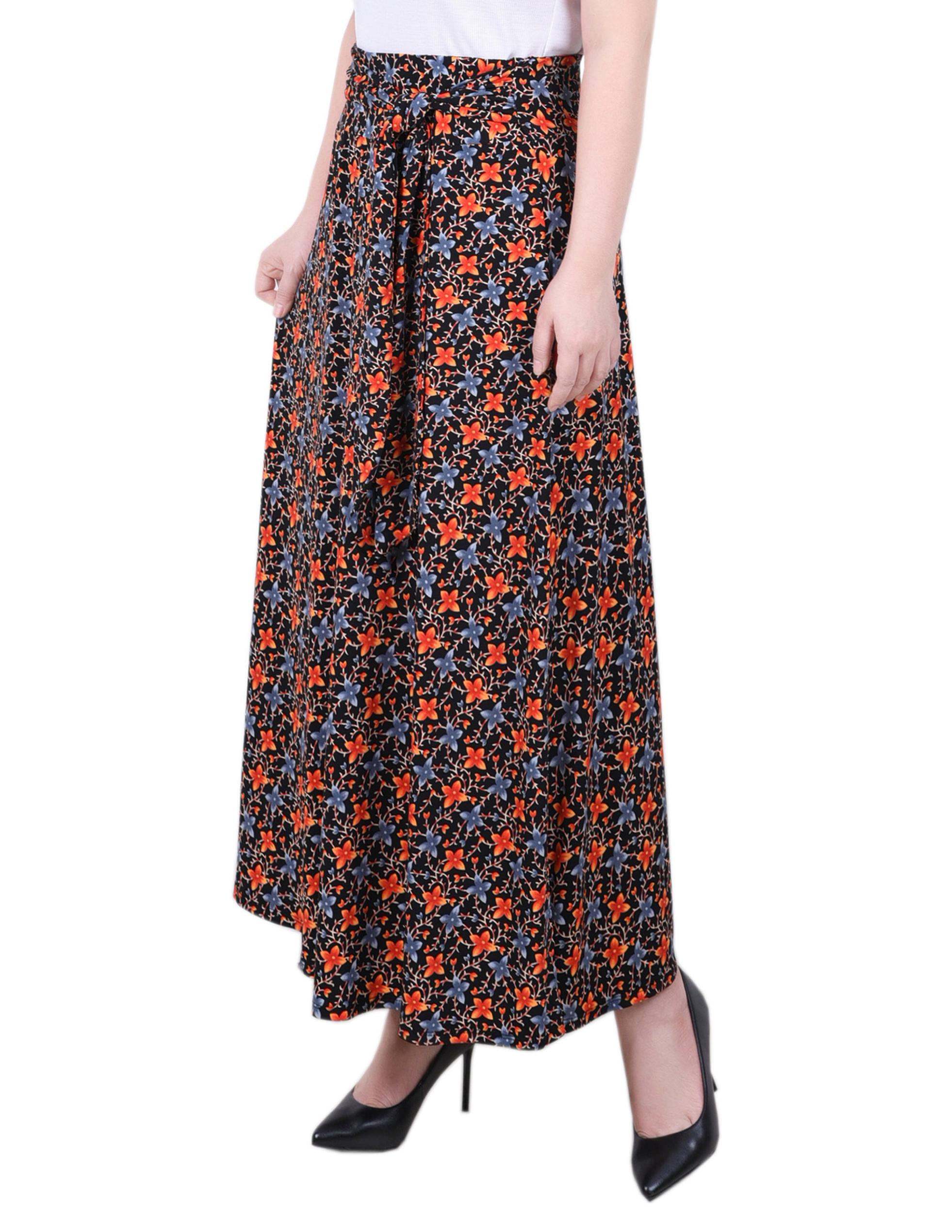 Black Orange Floral Maxi Skirt With Sash Waist Tie Product Image