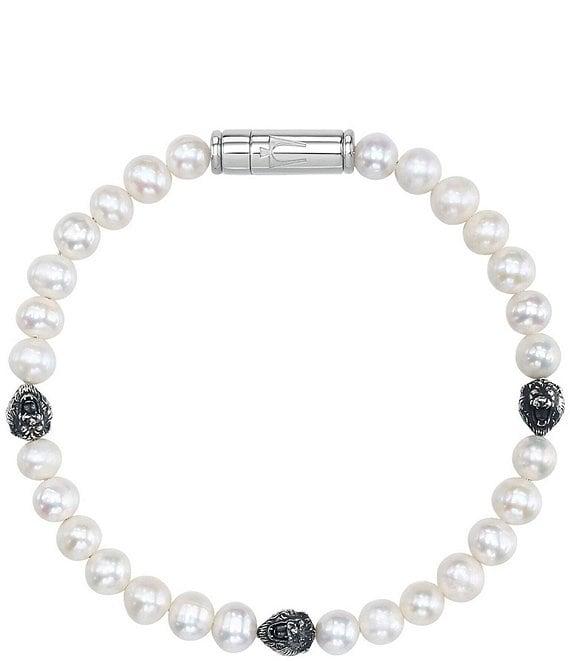 Bulova Men's Freshwater Pearl Beaded Sterling Silver Line Bracelet Product Image
