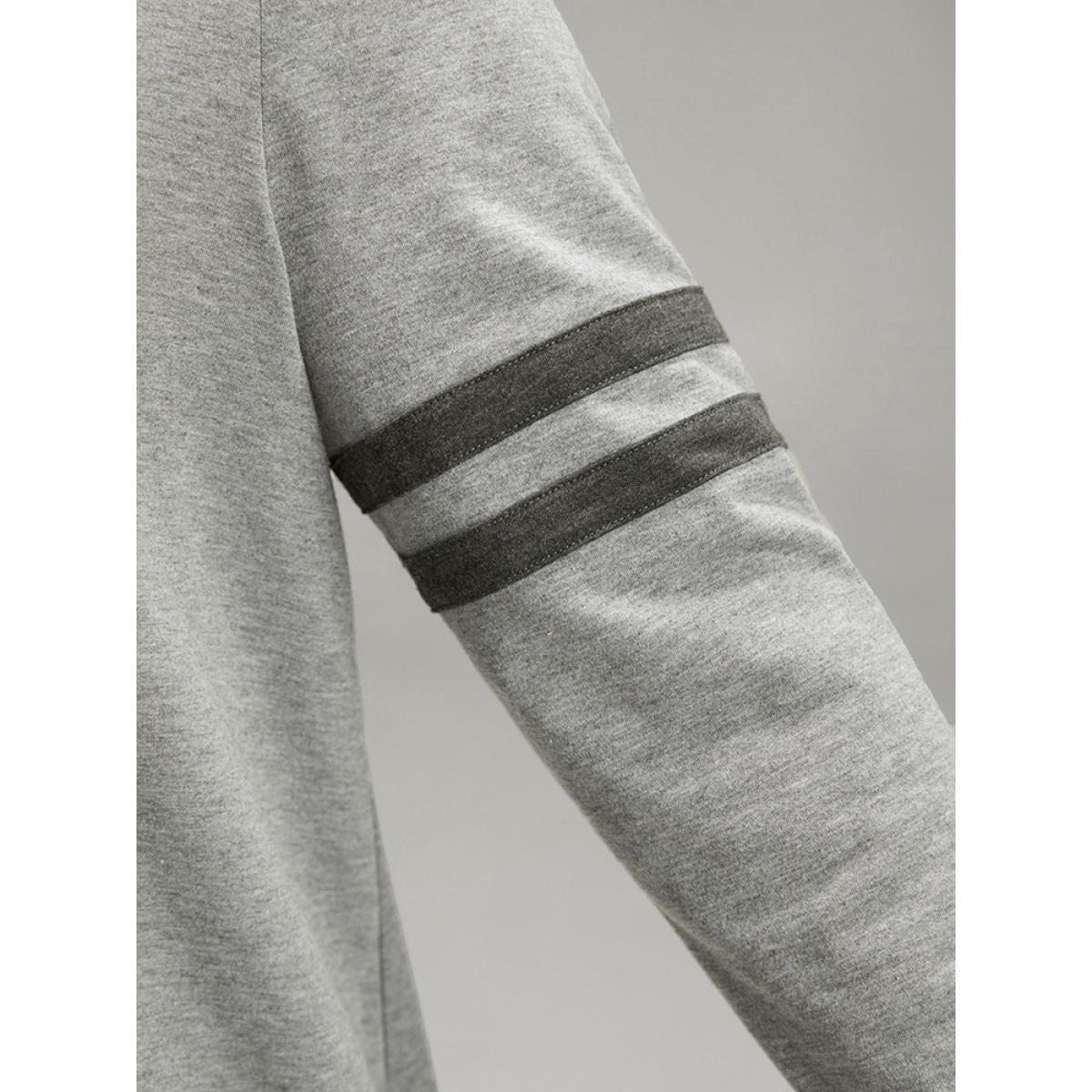 Plus Size Striped Hooded Pocket Zipper Fly Sweatshirt Women Gray Casual Elastic cuffs Hooded Dailywear Sweatshirts BloomChic 28/5X Product Image