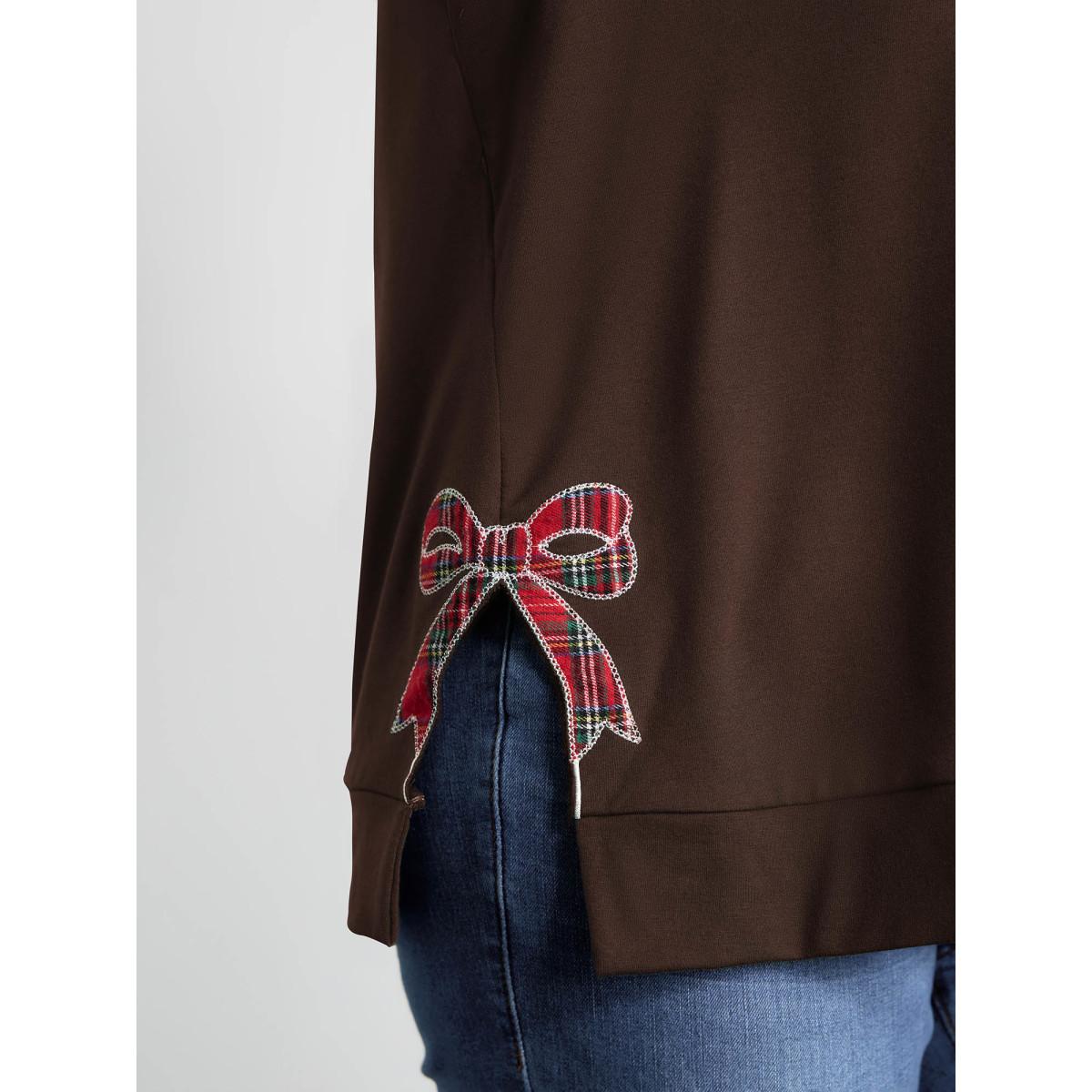 Plus Size Merry Applique Embroidery Sweatshirt Women DarkBrown Playful Contrast Round Neck Casual Sweatshirts BloomChic 12/L Product Image