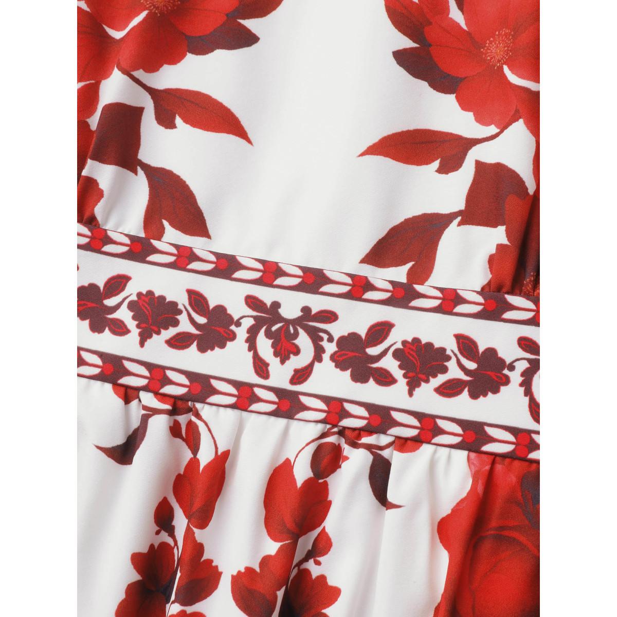 Plus Size Bohemian Floral Print Stretchy Waist Maxi Dress Originalwhite Women Elegant Non Square Neck Short sleeve Curvy BloomChic 12/L Product Image