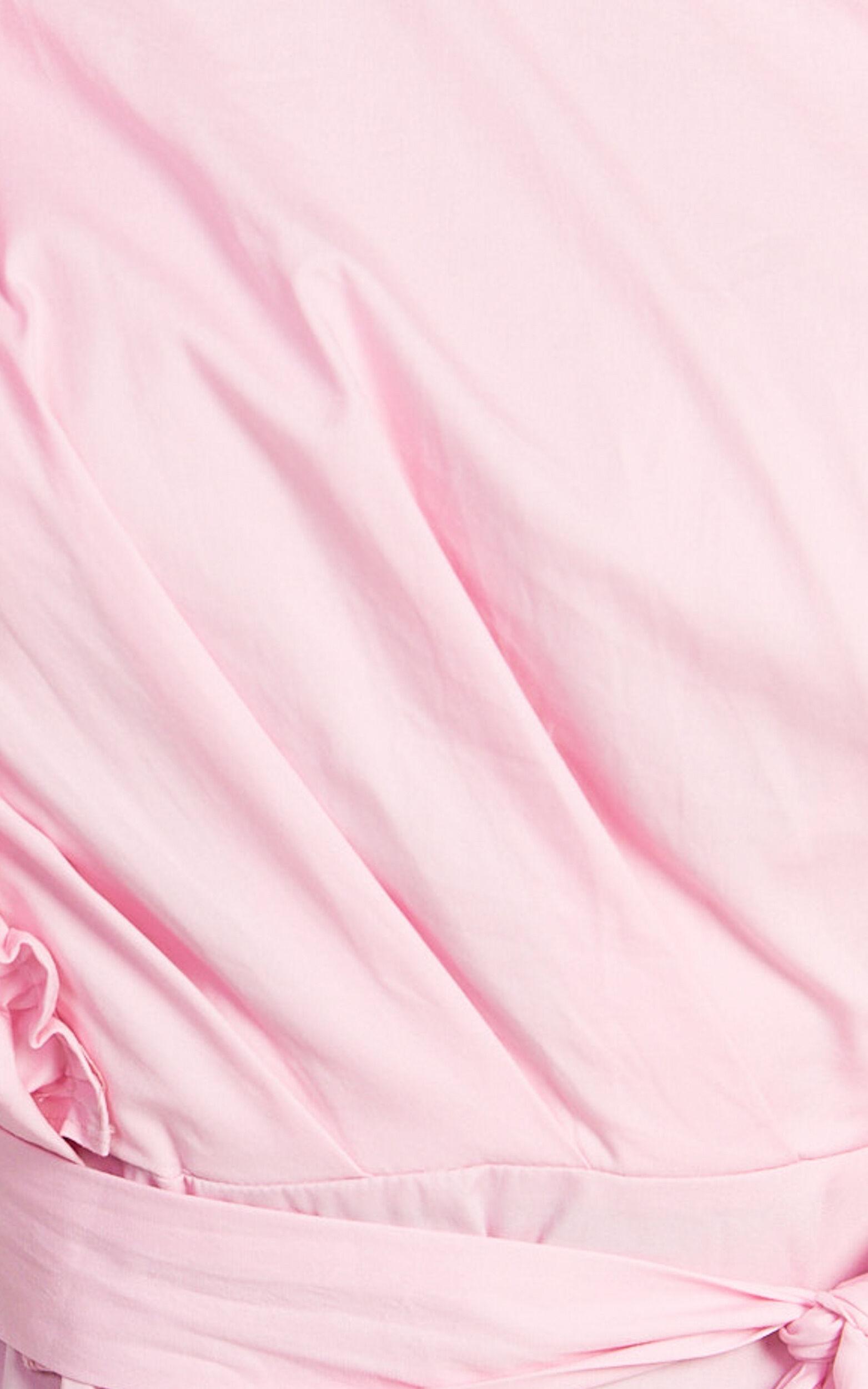 Almeida Midi Dress - One Shoulder Ruffle Detail Belted Dress in Pink Product Image