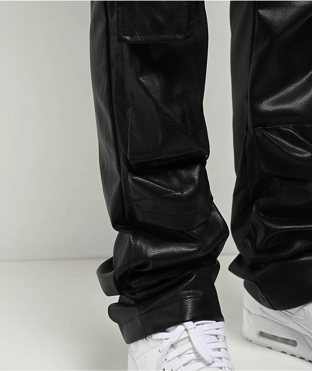 American Stitch Pleather Black Flare Cargo Pants Product Image