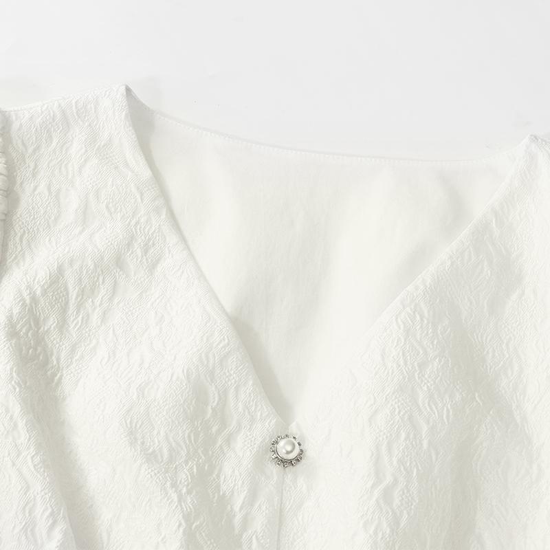 Fitted Waist And V-Neck Jacquard Midi Dress Product Image