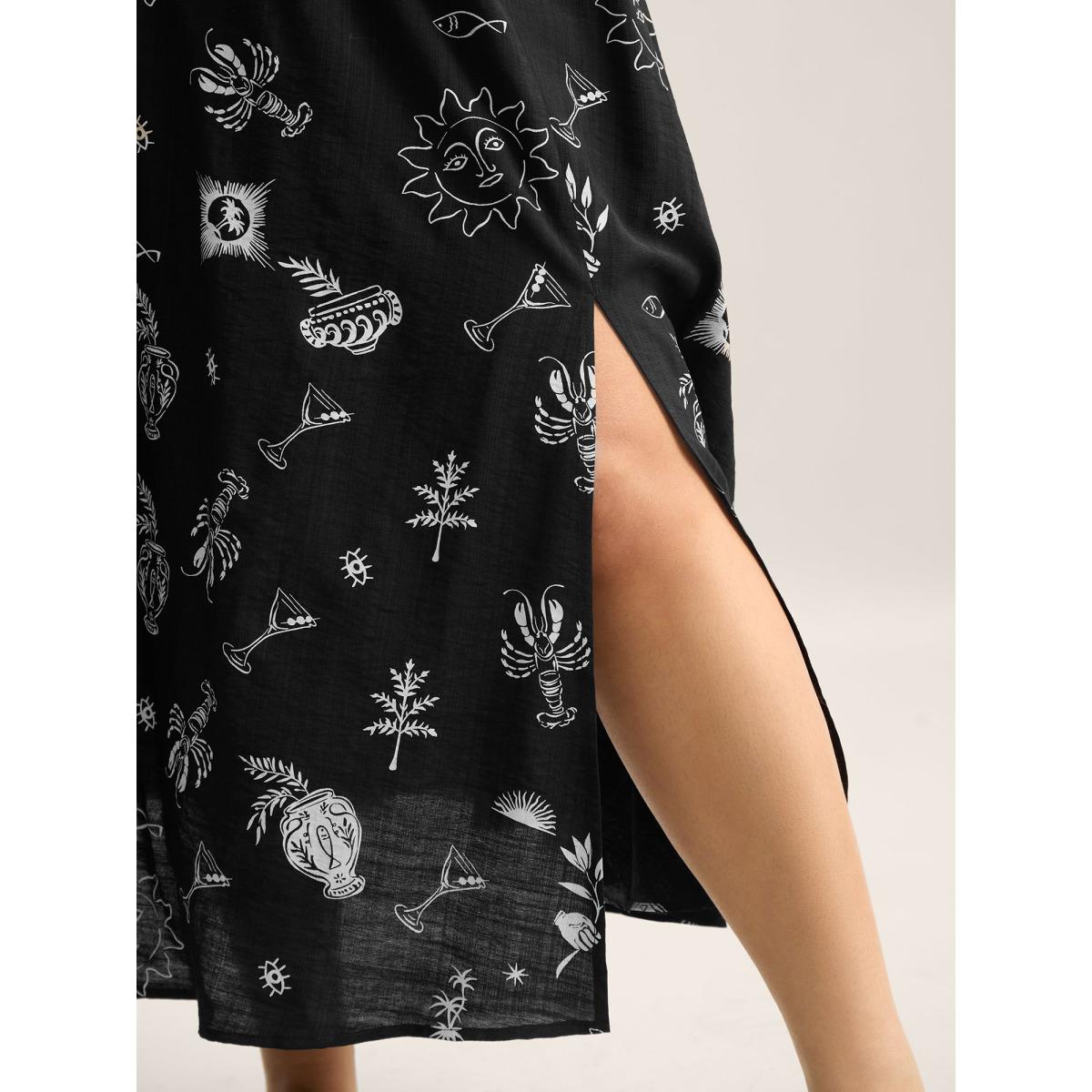 Plus Size Sunny Dance Printed Slit Maxi Skirt Women Black Beach Loose No stretch Side seam pocket Vacation Skirts BloomChic 18-20/2X Product Image