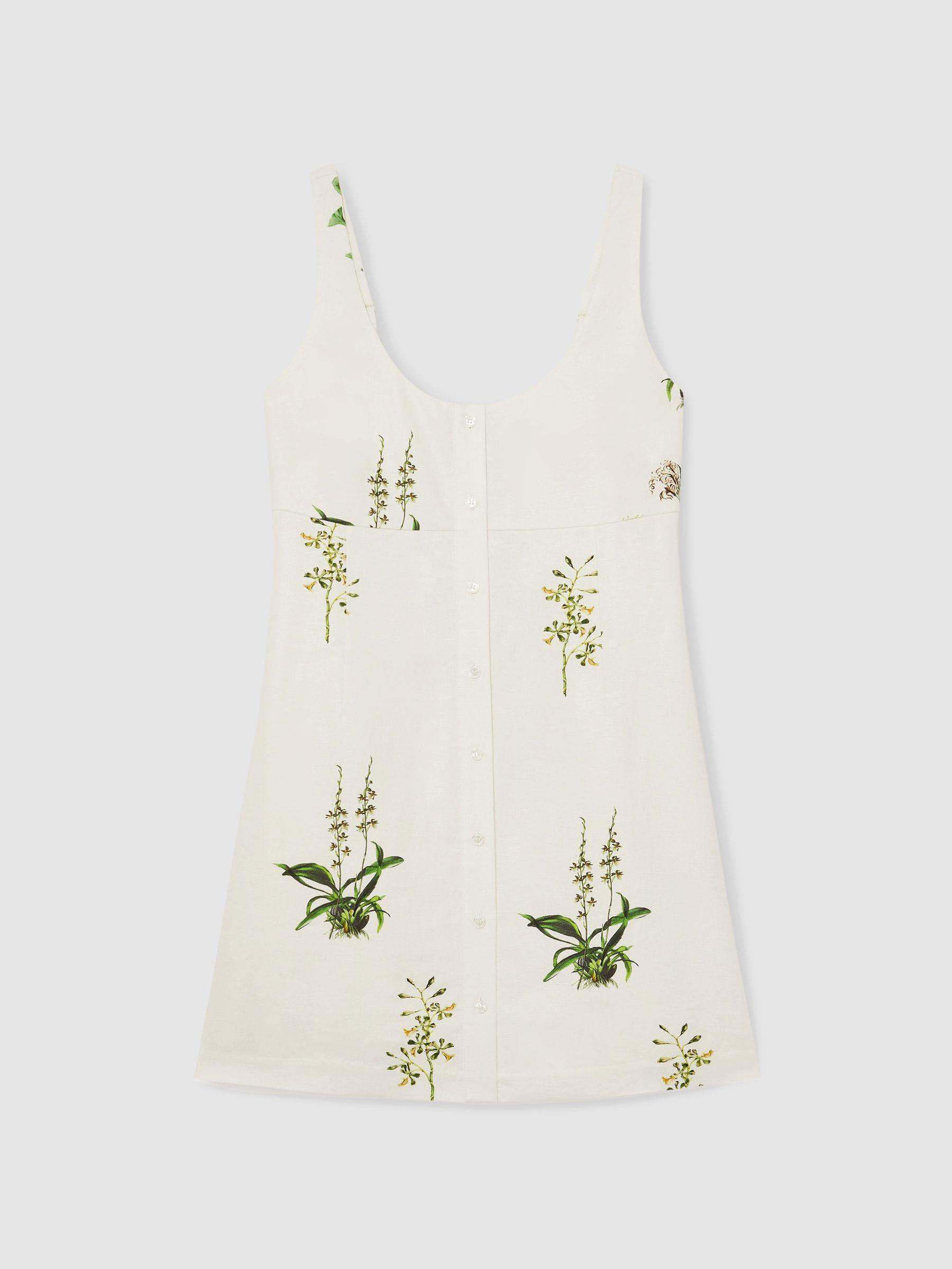 Reiss | NYBG Linen Floral Mini Dress in Ivory Product Image