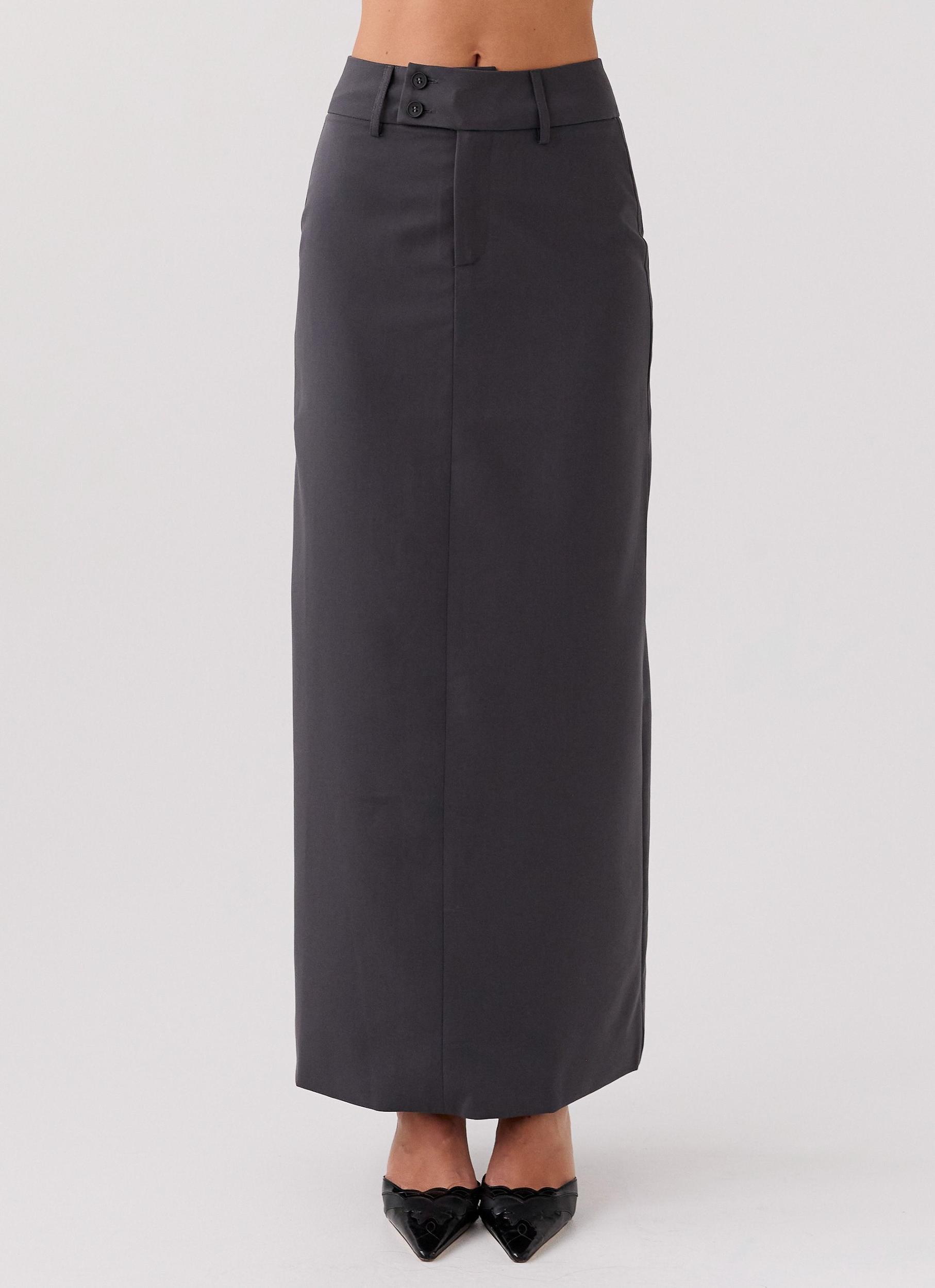 On Call Tailored Maxi Skirt - Charcoal Product Image
