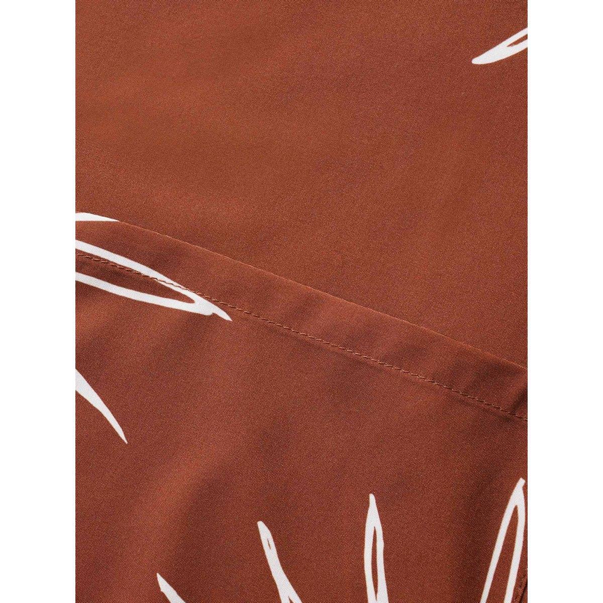 Plus Size Maroon Sun Print Gathered Button Up Jumpsuit Women Resort Half Sleeve Flat collar with V-notch Vacation Loose Jumpsuits BloomChic 26/4X Product Image