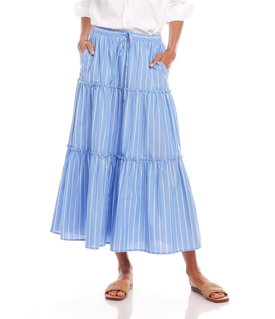 Karen Kane Stripe Soft Cotton Tiered Midi Skirt Product Image