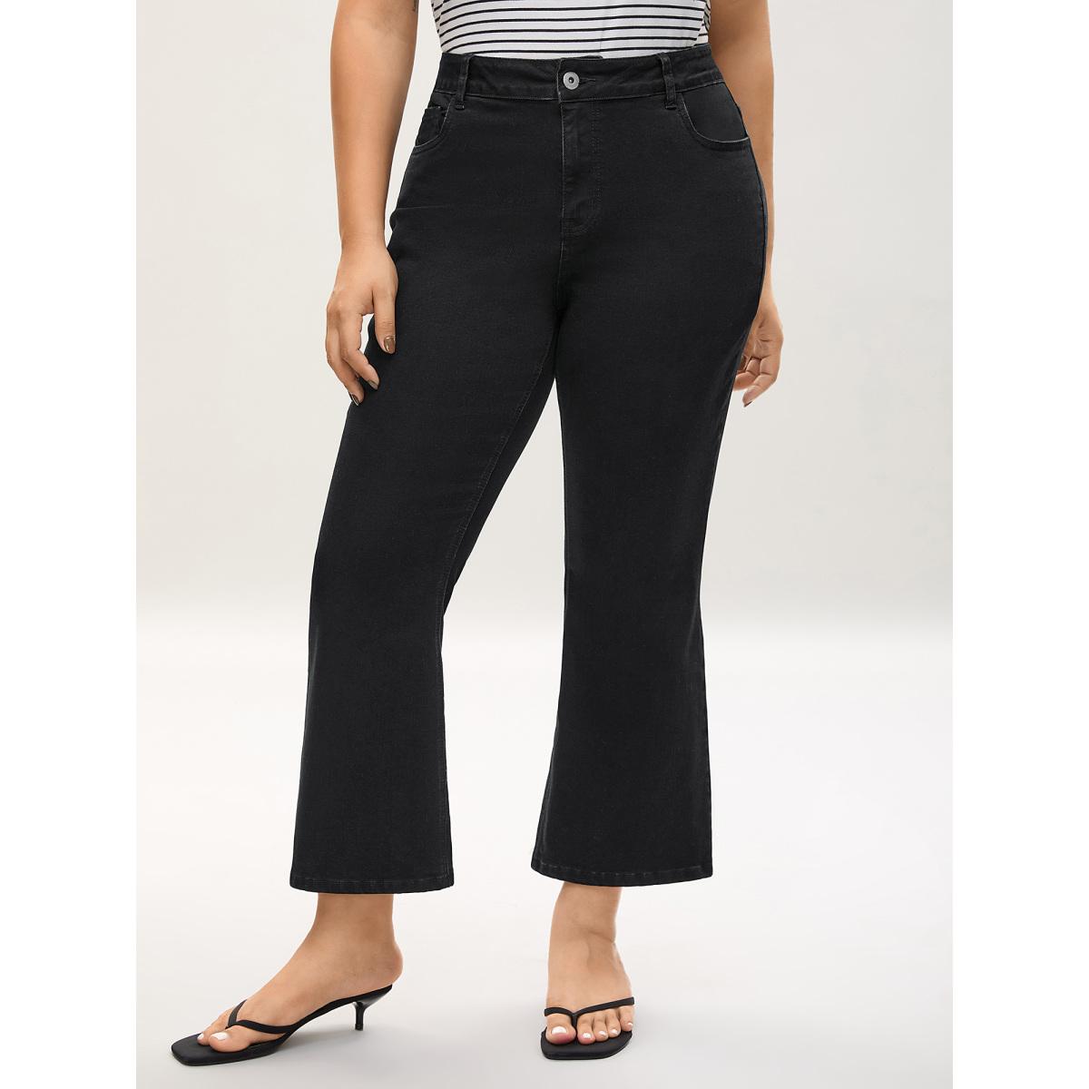 Plus Size Mid-Rise Classic Boot Cut Jeans Women Denimblack Timeless Medium stretch Slanted pocket Jeans BloomChic 16/1X Product Image