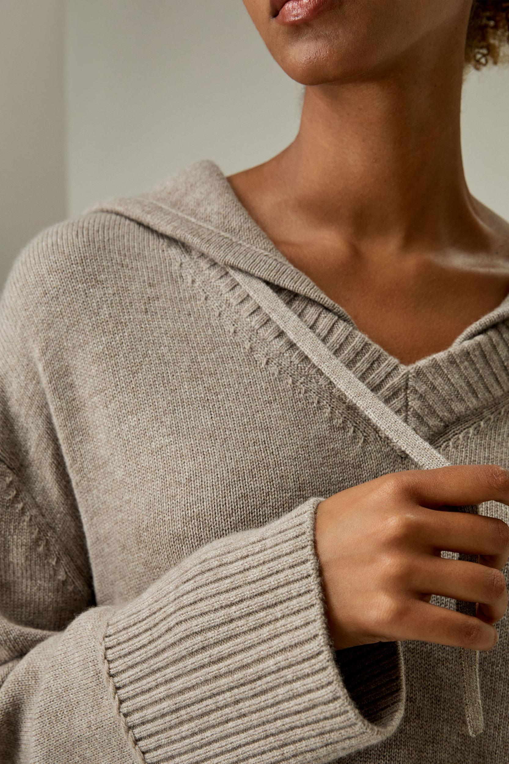 V Neck Wool-Cashmere Blend Hoodie Product Image