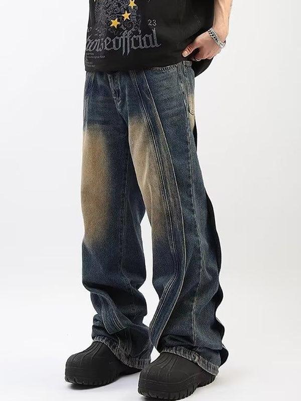 Men's Washed Patchwork Loose Jeans Product Image