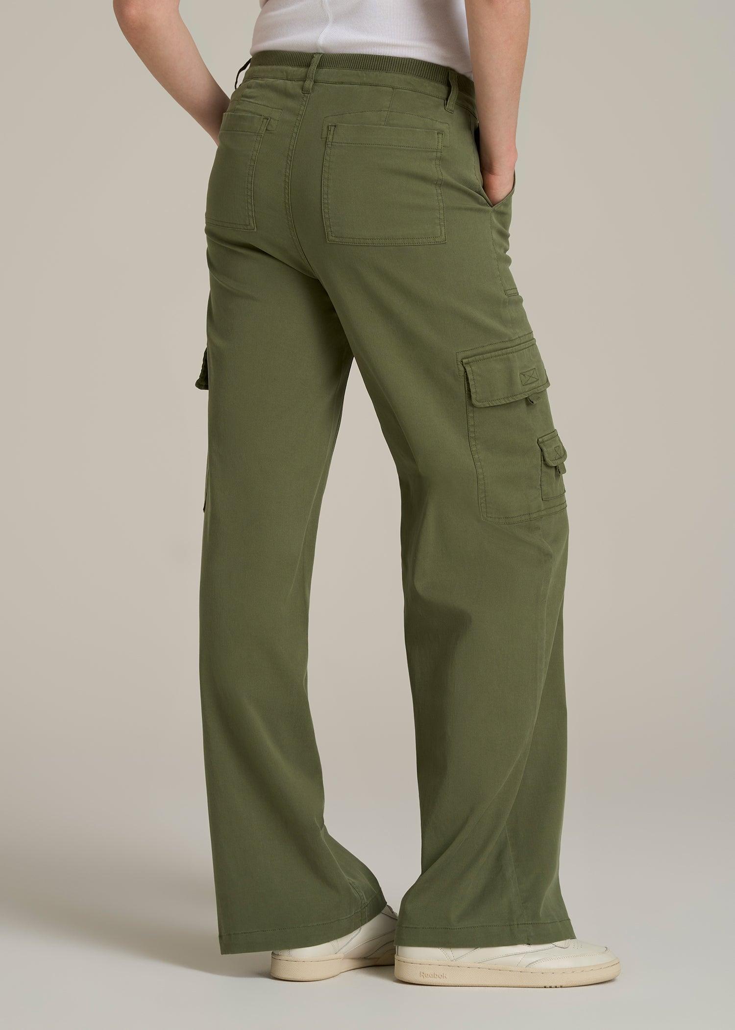 Garment Dyed Wide Leg Cargo Pants for Tall Women in Bright Olive Female Product Image