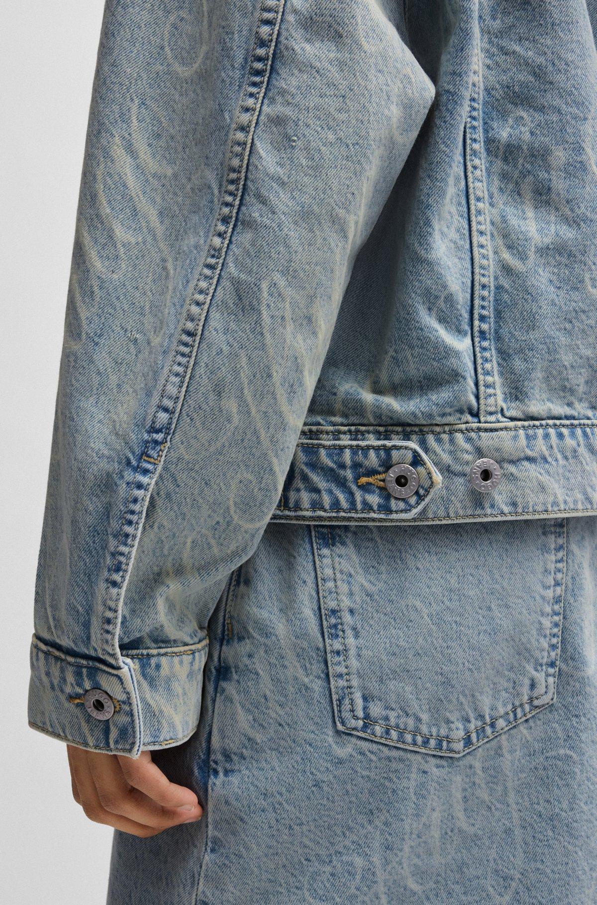 HUGO - Boxy-fit jacket in logo-print rigid denim - Patterned Product Image