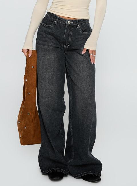 Naylor Mid Rise Wide Leg Jeans Grey Wash Product Image