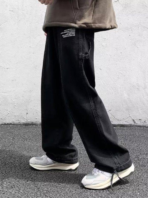 Men's Loose Fit Black Cargo Jeans Product Image