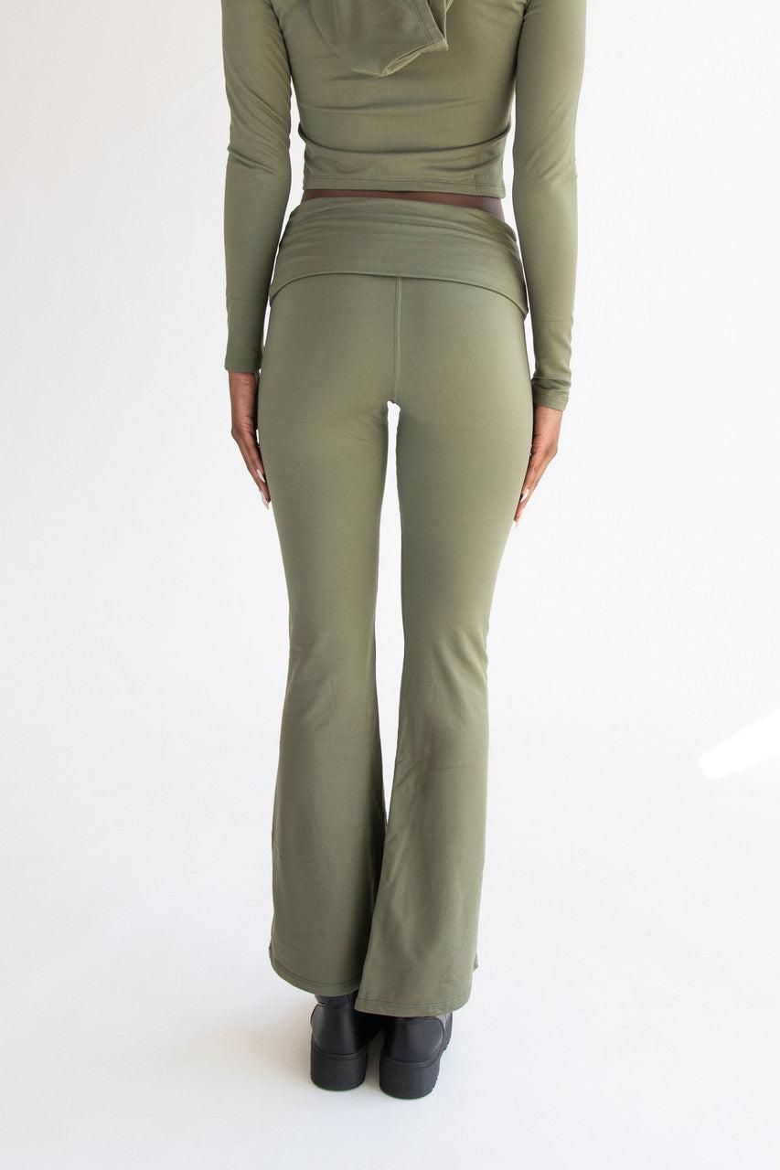 Fold Over Fleece Lined Flare Leggings Product Image