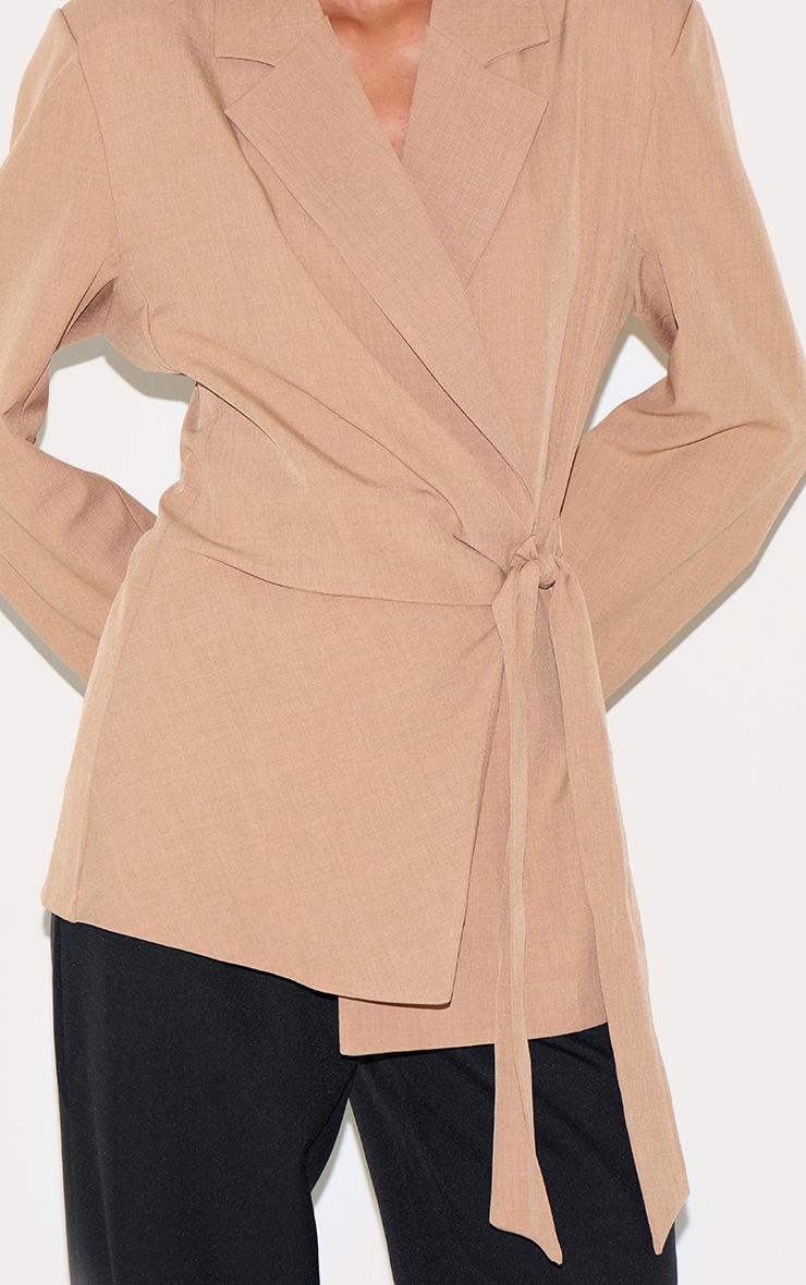  Taupe Tie Front Structured Blazer Product Image