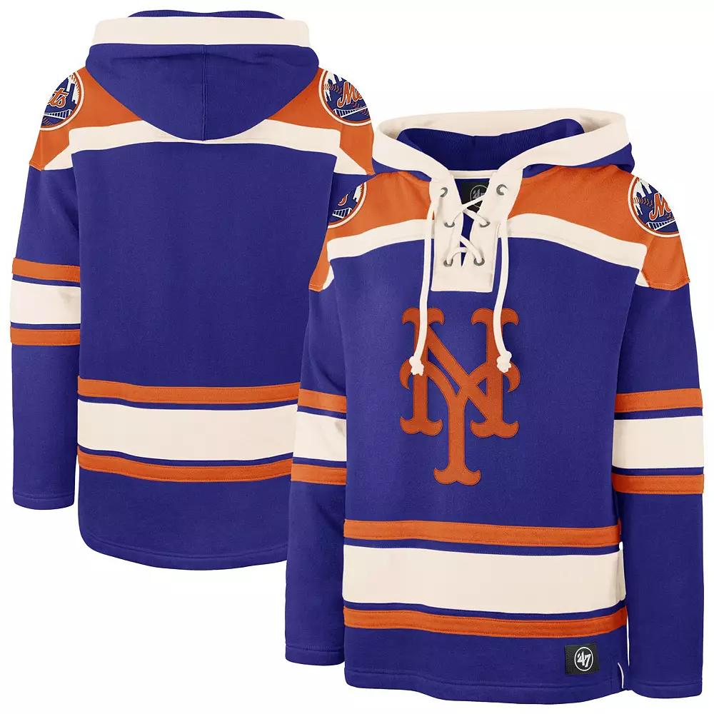 Men's '47 Royal New York Mets Superior Lacer Pullover Hoodie, Size: Large, Blue Product Image