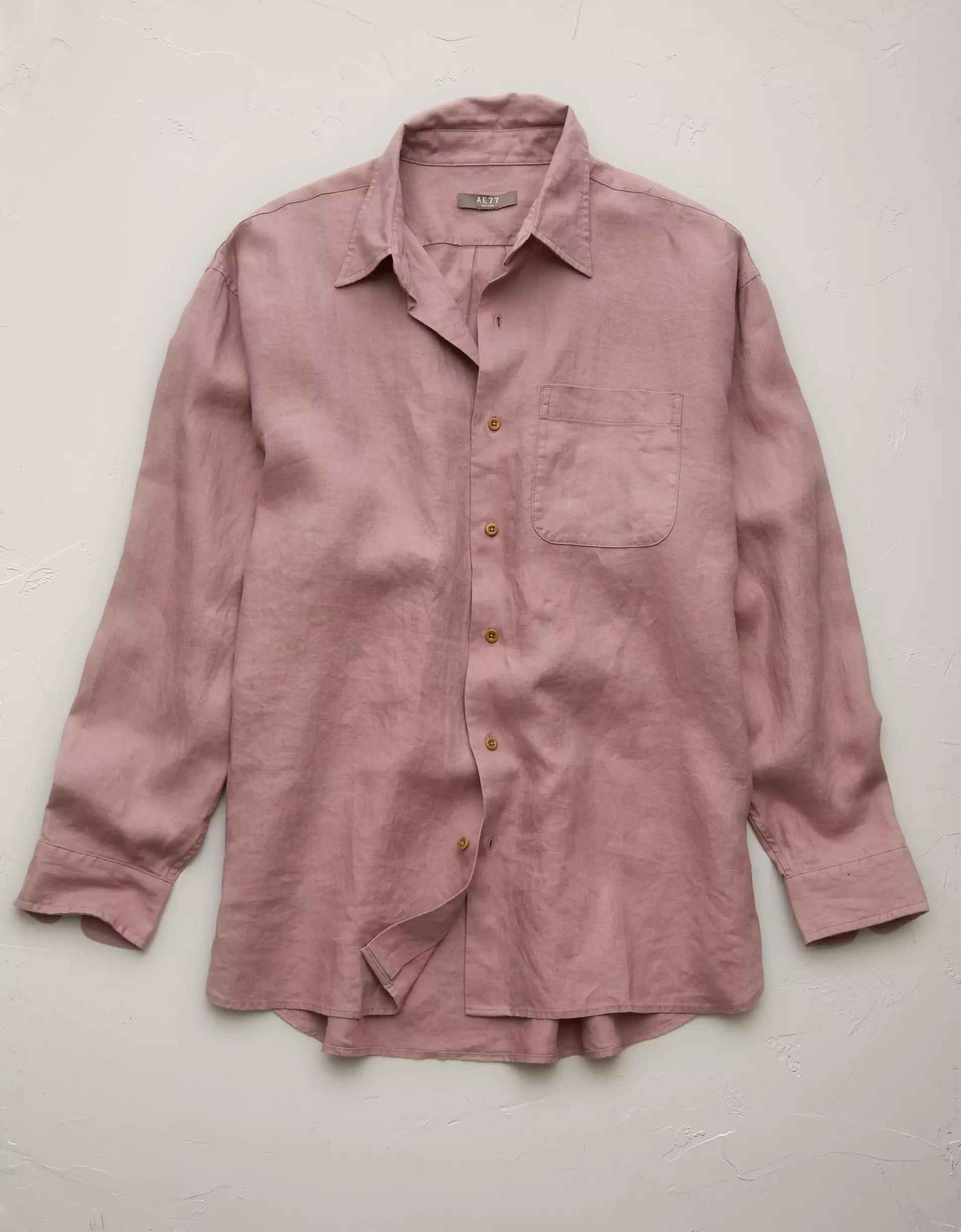 AE77 Premium Relaxed Linen Button-Up Shirt Product Image