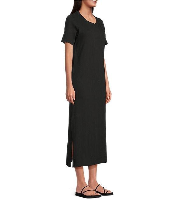 Eileen Fisher Organic Cotton Slub Jersey Crew Neck Short Sleeve Midi Dress Product Image