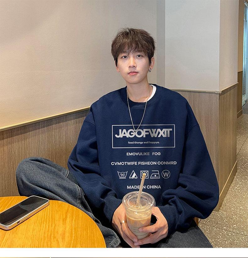 Crew Neck Lettering Print Sweatshirt Product Image