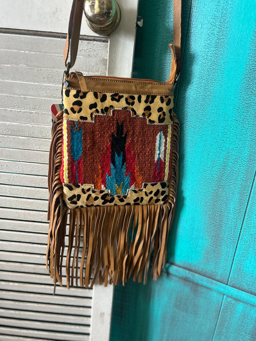 Leopard & Saddle Blanket Fringe Crossbody Product Image