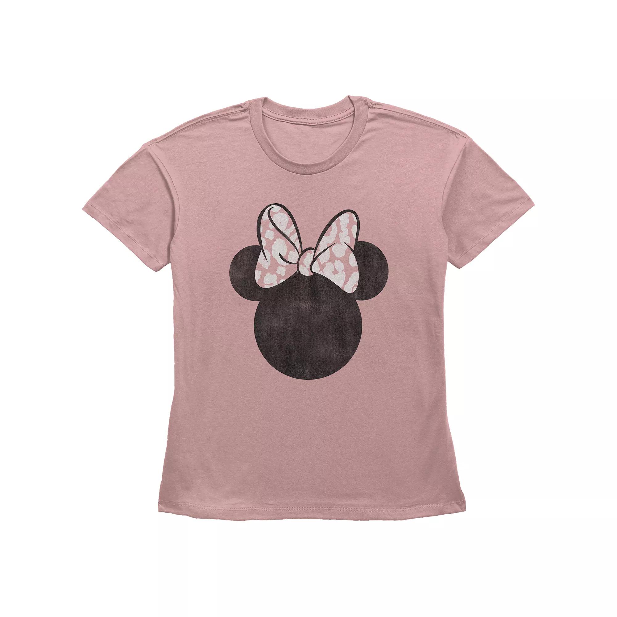 Disney's Minnie Mouse Pink Leopard Print Bow Women's Graphic Tee,  Product Image