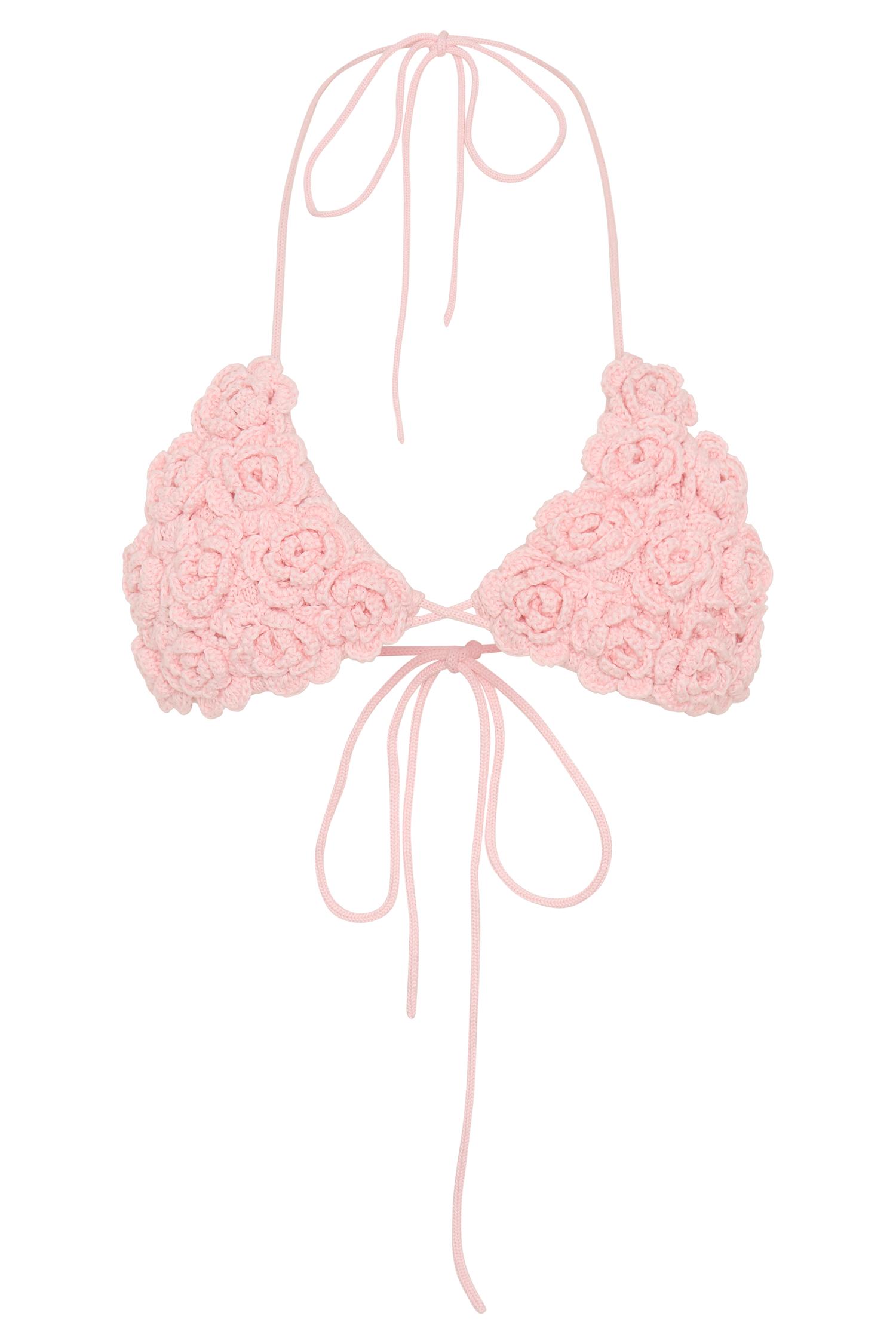 Aesha Floral Crochet Bikini Top - Pale Pink Product Image