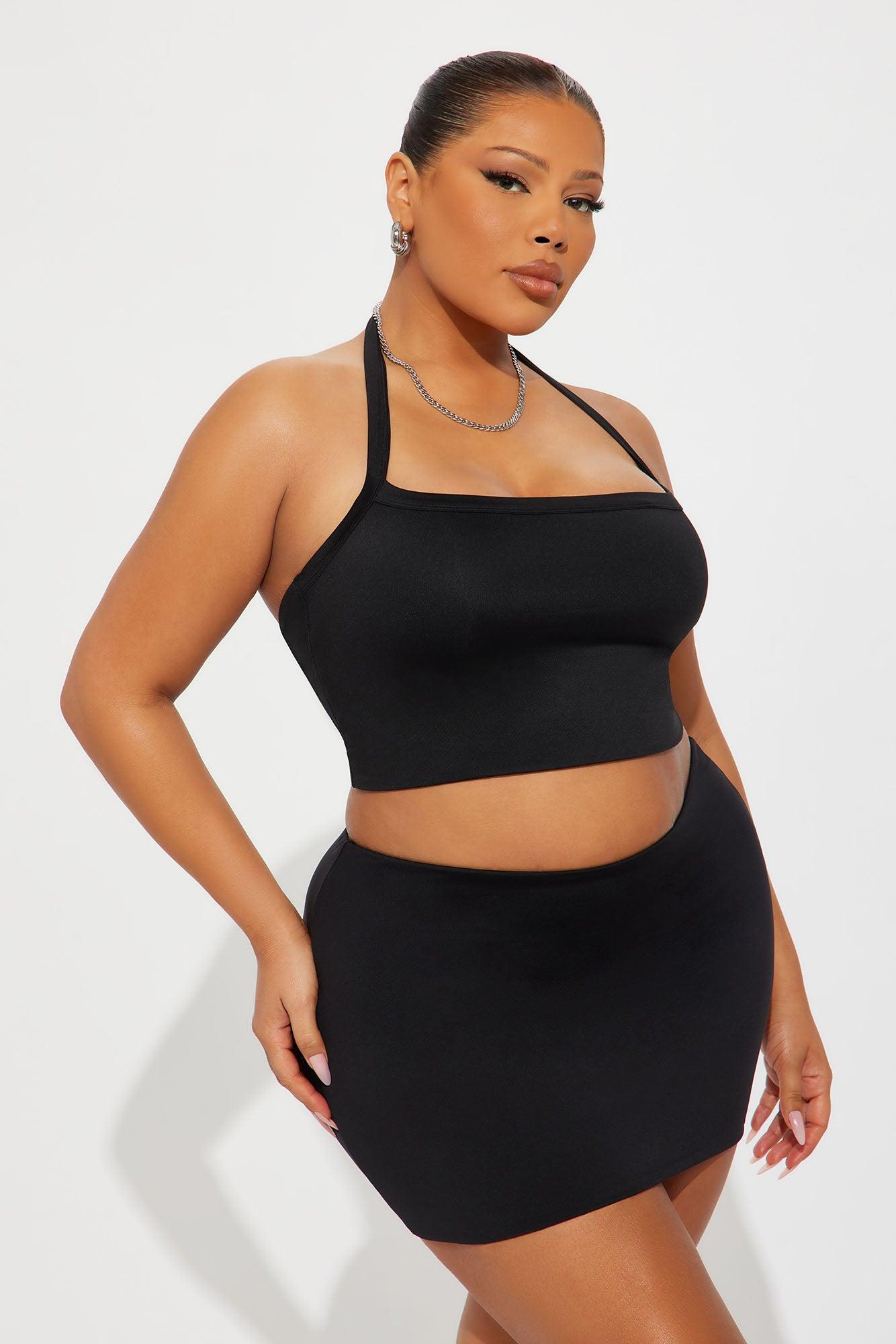 Contour Double Lined Cropped Halter Top - Black Female Product Image
