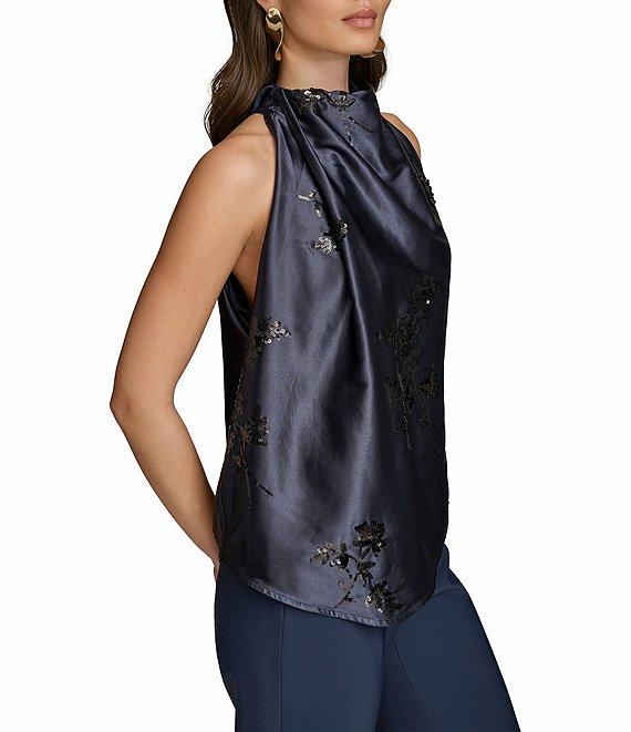 Donna Karan Floral Sequin Mock Neck Sleeveless Top Product Image