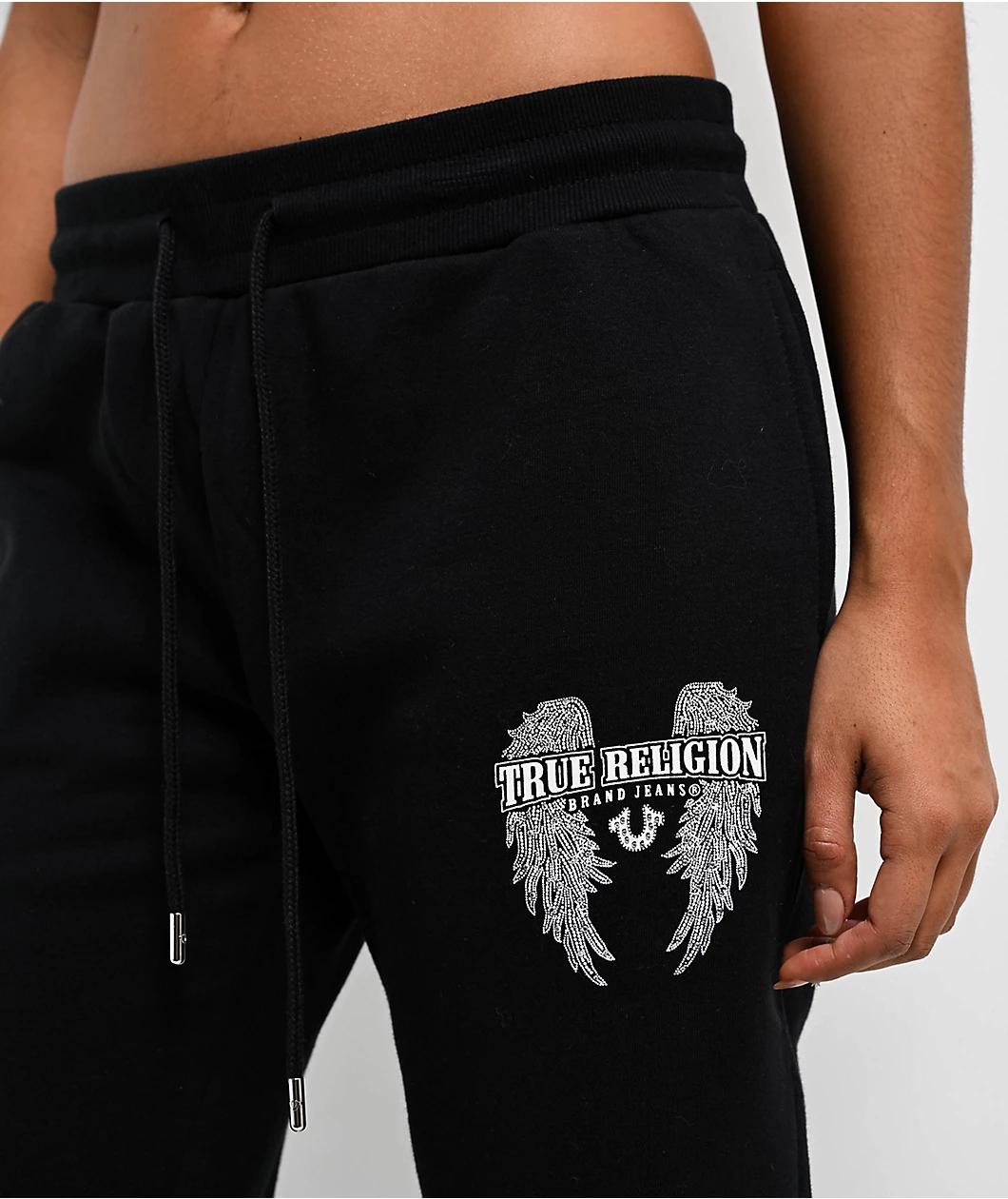 True Religion Crystal Wing Black Jogger Sweatpants Product Image