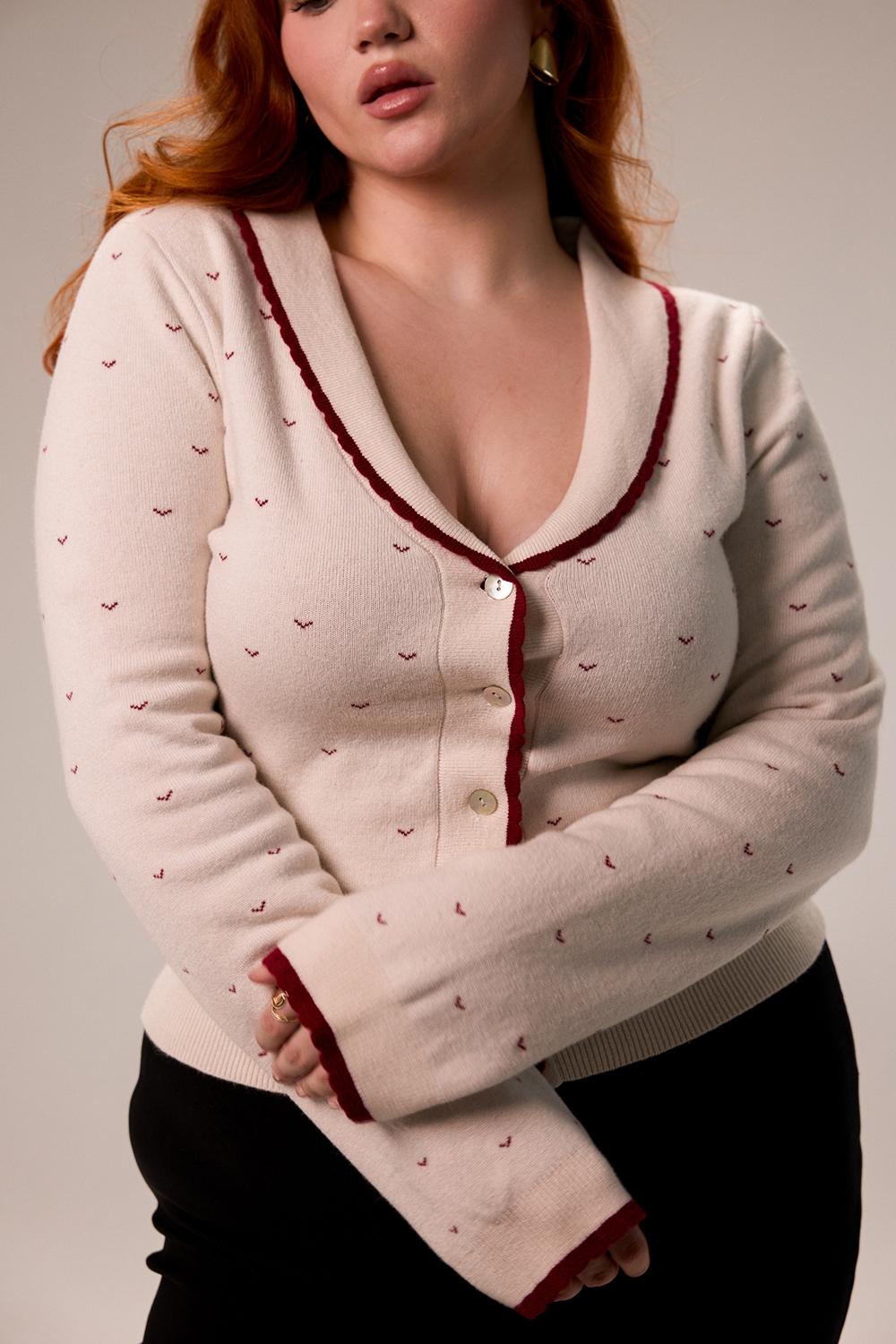 Marla  ivory cashmere blend trimmed cardigan Product Image