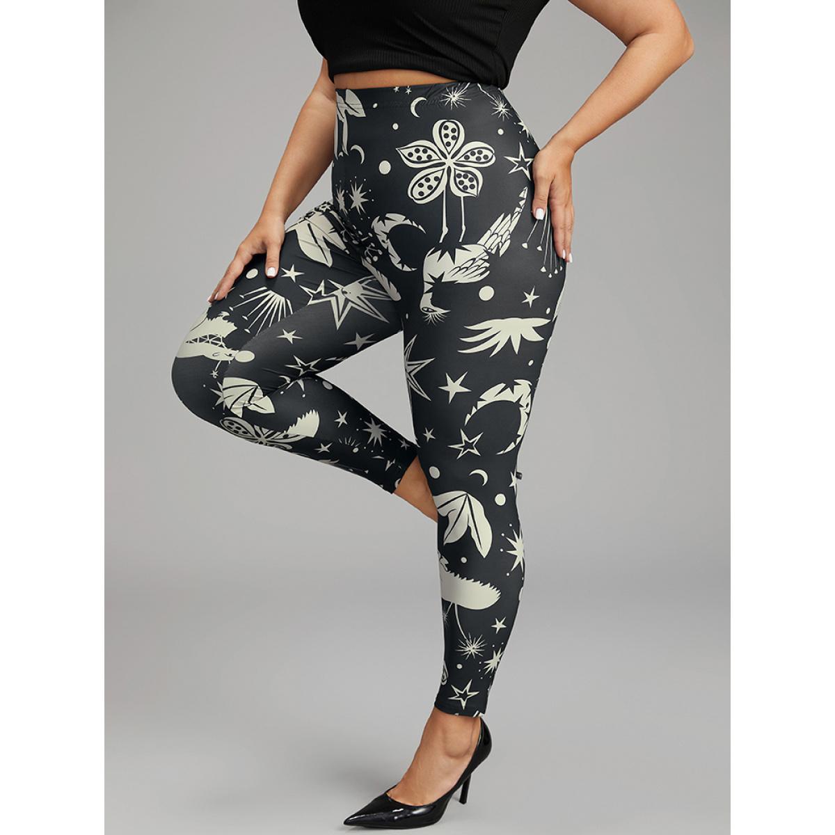 Plus Size Natural Print High Rise Skinny Leggings Women Black Casual High stretch Skinny High Rise Everyday Leggings BloomChic 30/6X Product Image