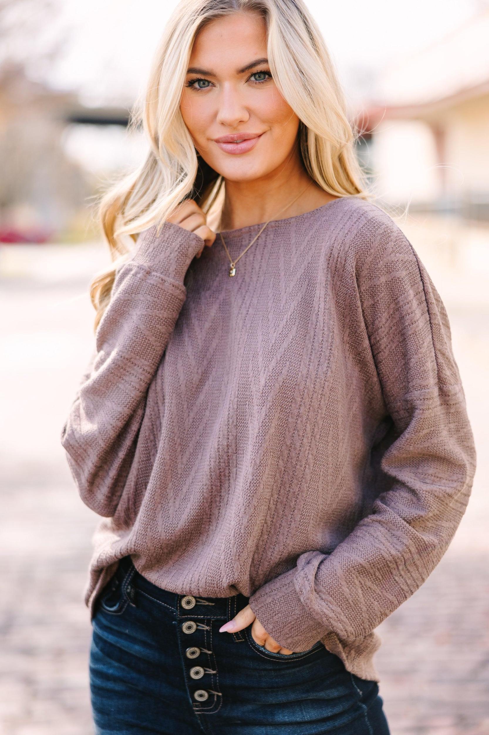 The Slouchy Mushroom Brown Cable Knit Top Female Product Image