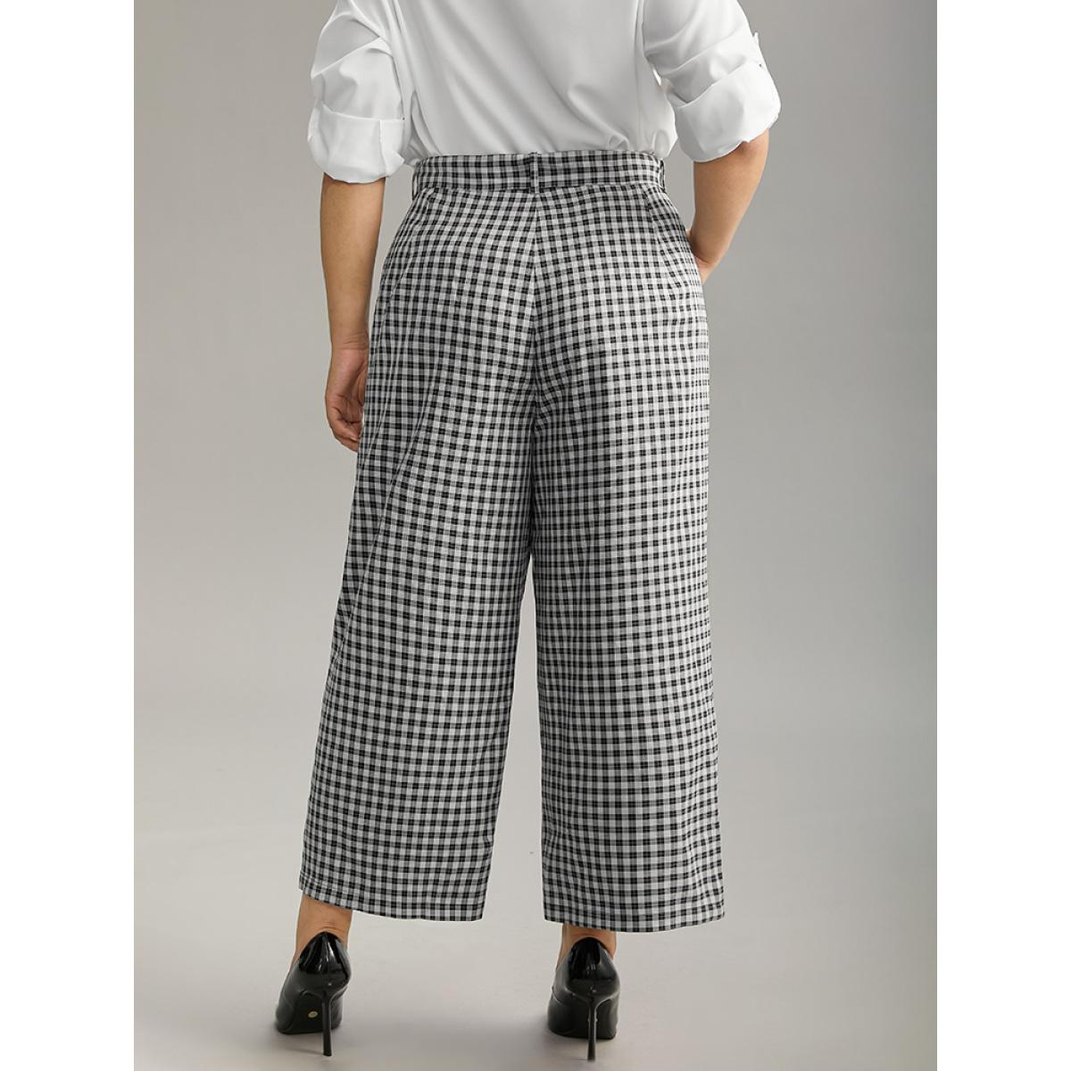 Plus Size Plaid Belted Bowknot Wide Leg Pants Women Black Office Wide Leg High Rise Work Pants BloomChic 22-24/3X Product Image