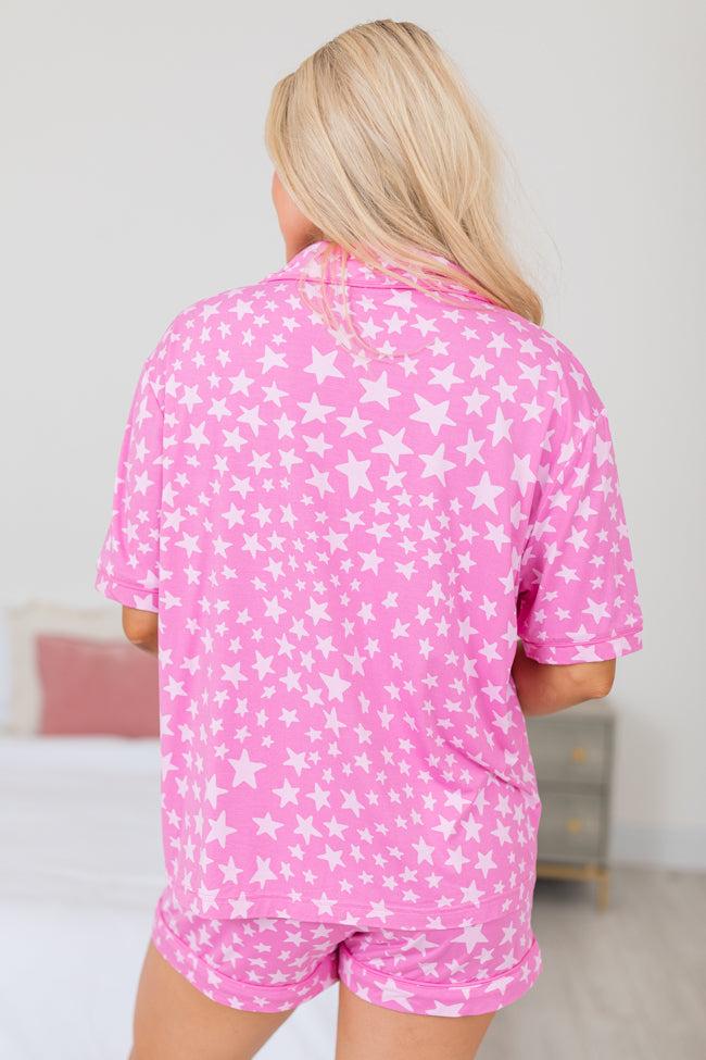 Under The Stars Pink Tonal Stars Short Sleeve Bamboo Pajama Top FINAL SALE Product Image